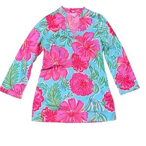 Lilly Pulitzer Shorely Blue Bellini Tunic SZ XS Pink Preppy Old Money Floral